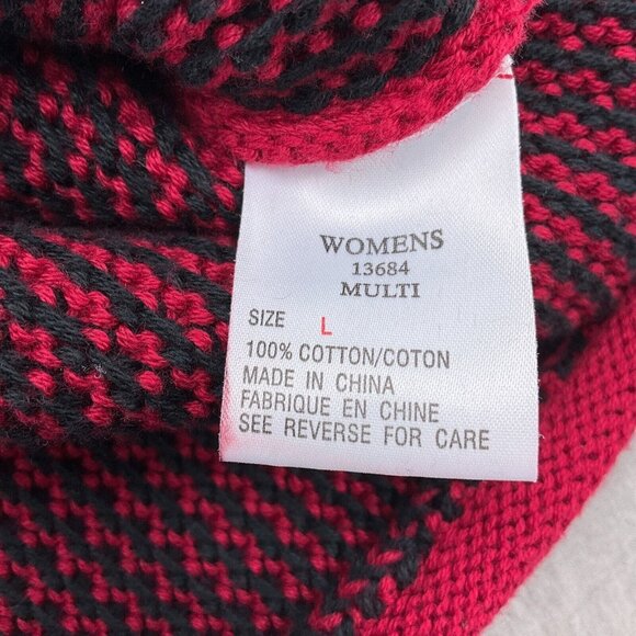 Woolrich‎ Cardigan Women Large Red Black Zip Basket Weave Check Cotton Sweater - Picture 5 of 11
